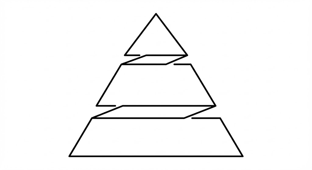友人・社会人・OBOGの情報価値を示す抽象的な三層ピラミッド図